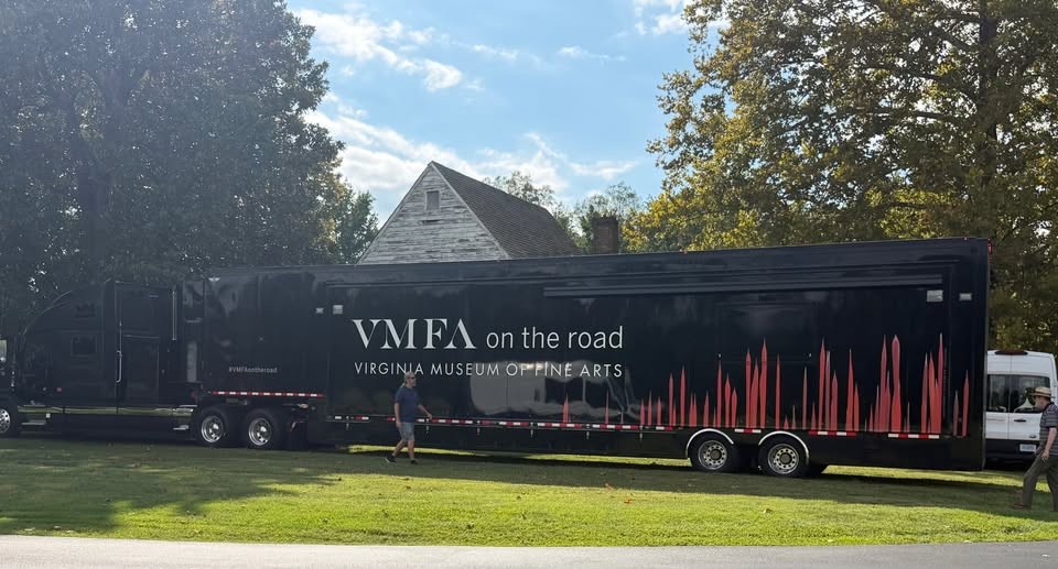 The Virginia Museum of Fine Arts art truck parked on the lawn near the powwow grounds