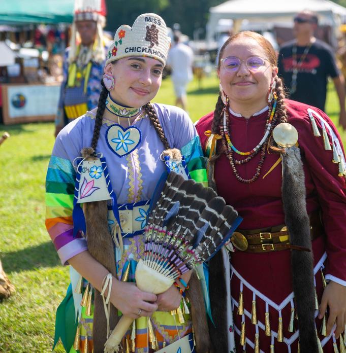 Miss Chickahominy and a fellow princess in beaded regalia